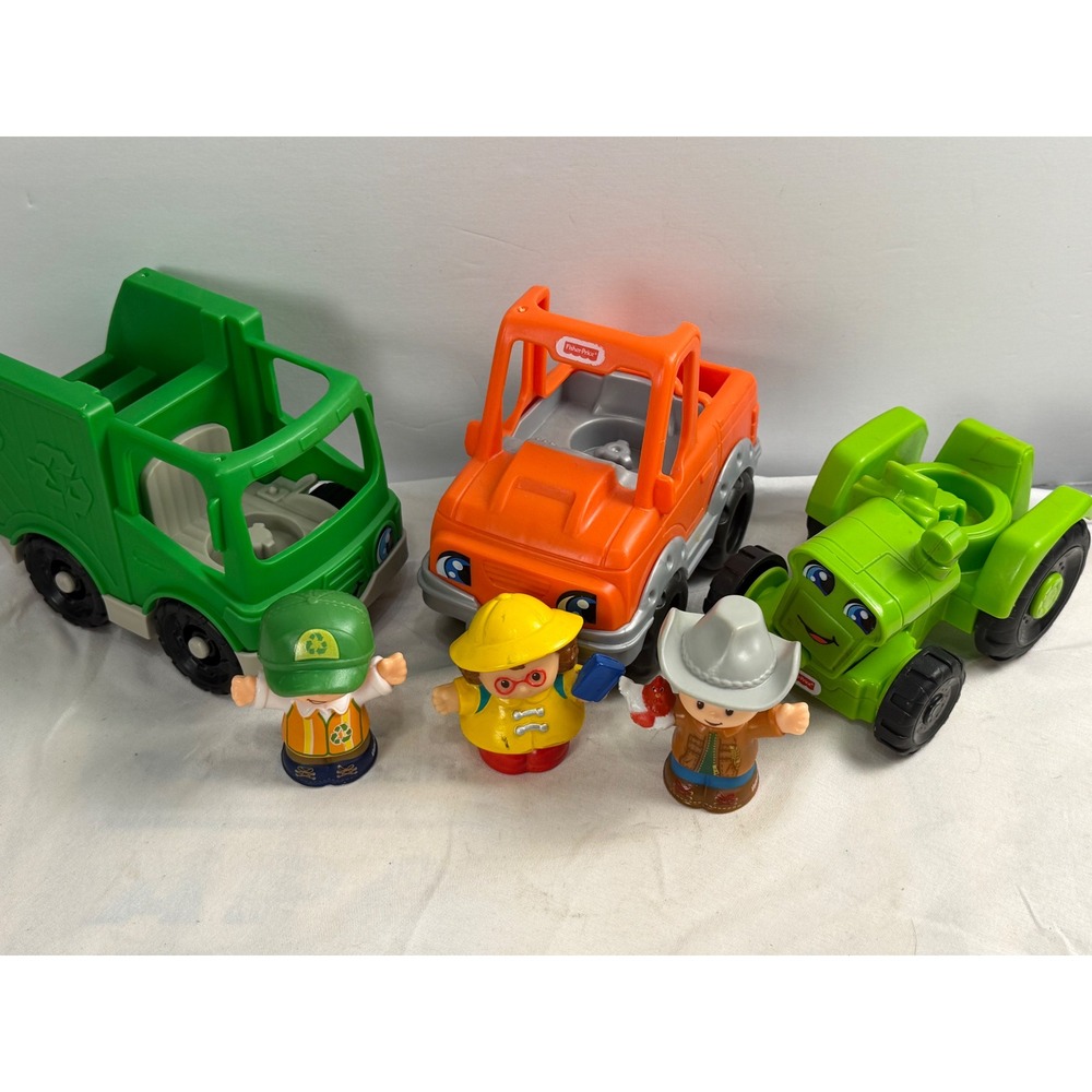 Fisher-Price Little People Vehicle Lot Recycling Truck Pickup Tractor Figures